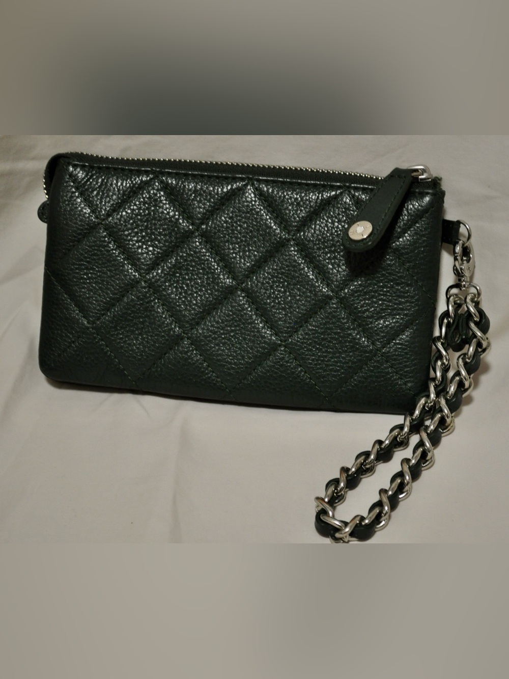 My Flat In London Quilted Leather Wristlet - Deep Green with Silver Hardware - Picture 3 of 4